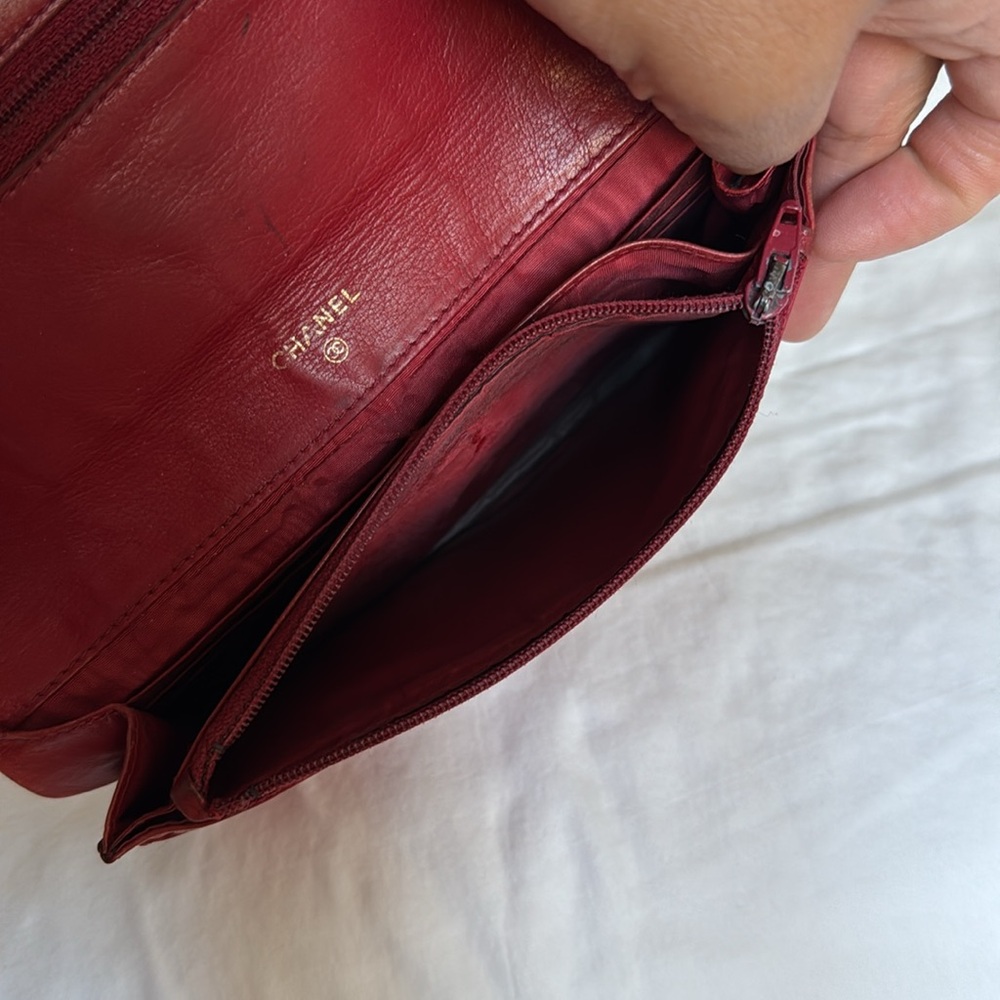 Chanel Red Caviar Leather Wallet Clutch Vintage - Picture 8 of 11